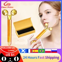 24k golden 3d roller massager lift skin tightening wrinkle bar360 rotate thin face facial massage tool y shape massager