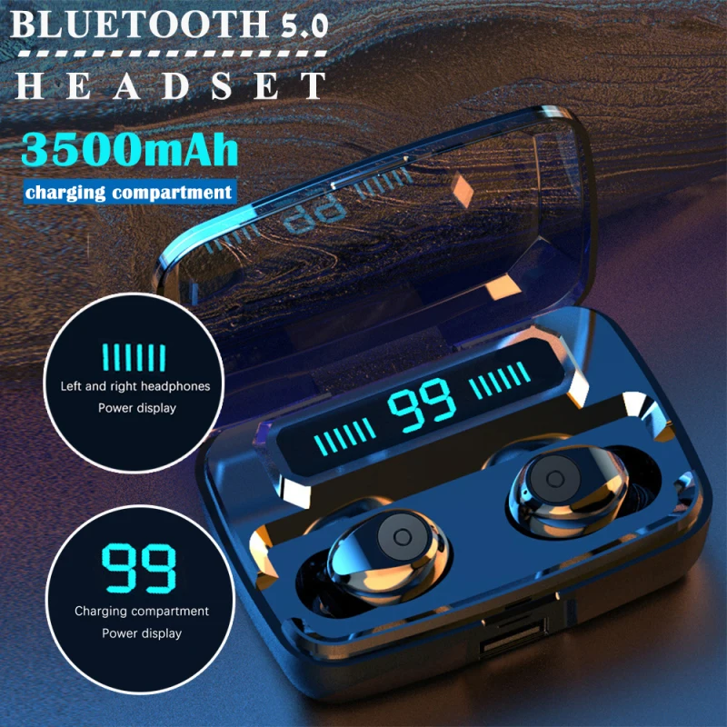 Беспроводной наушники Bluetooth V5.0 F9 вкладыши TWS с светодиодный Дисплей 3500 мАч