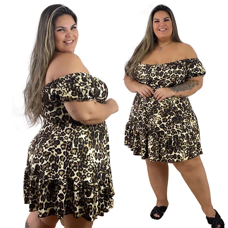 

Размера плюс Плиссированное Платье для мамы для женская летняя обувь 2021 Леопардовый принт большой сексуальный и воротником-лодочкой Slim Fit т...