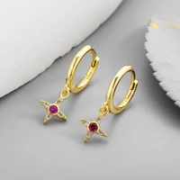 new fashion star cross hoop earrings red zircon stone tiny huggies simple earring piercing female ear hoops accessories jewelry