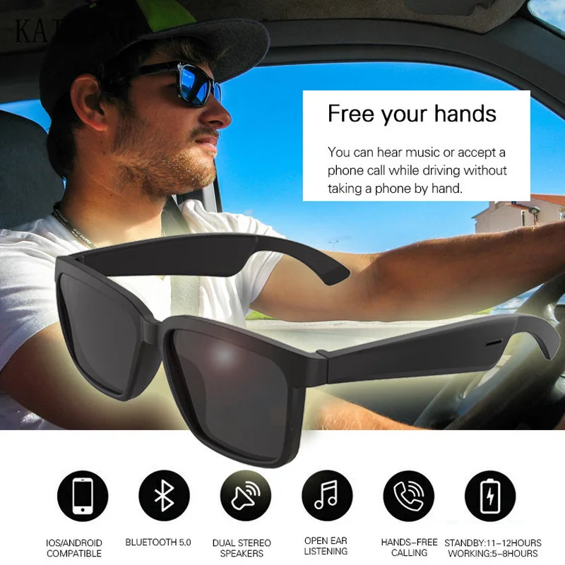구매 KAIXING 블루투스 5.0 편광 스마트 안경, 스포츠 헤드폰 남성용 선글라스 헤드폰 마이크 포함 여성용 운전 태양 안경