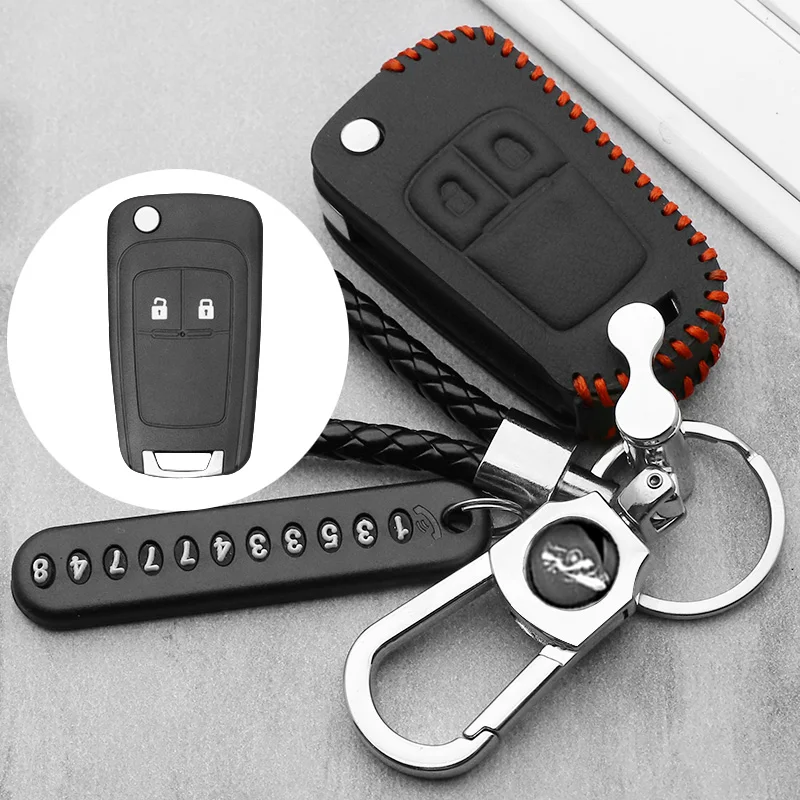 

leather Car Key Case Cover For Chevrolet Lova Sail Aveo Cruze for Vauxhall Opel Insignia Astra Buick Flip Remote Fob 2 button