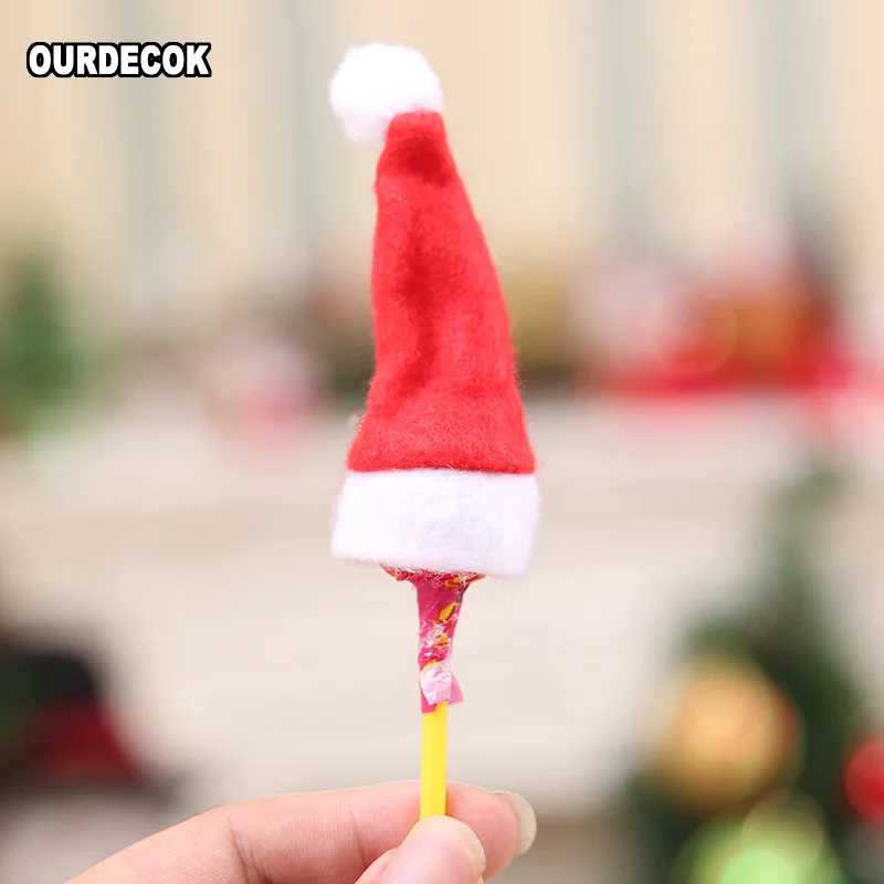 Купить 100 шт новая Мини Милая шапка Санта Клауса рождественские леденцы конфеты Маленькая шляпа Enfeite De Natal Рождество