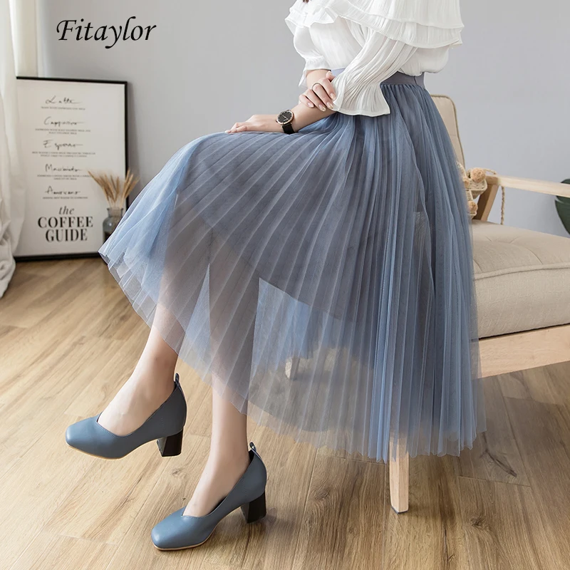 Фатиновая юбка Fitaylor женская летняя плиссированная с высокой талией черная