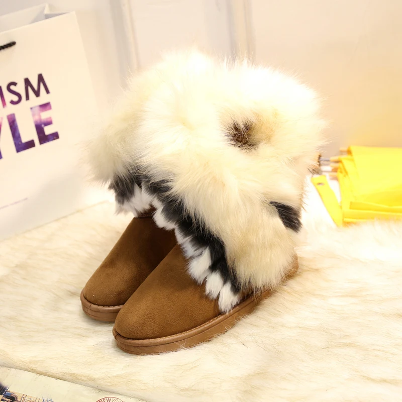 

Women Fur Boots Ladies Winter Warm Ankle Boots For Women Snow Shoes Style Round-toe Slip On Female Flock Snow Boot Ladies Shoes