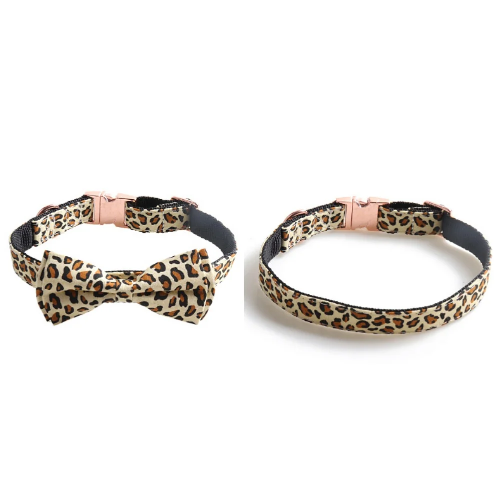 

1pc New Leopard Print Dog Collar Elegant Adjustable Soft Dog Collar Elegant Buckle Bow Tie with Bell Bulldog Chihuahua Necklace