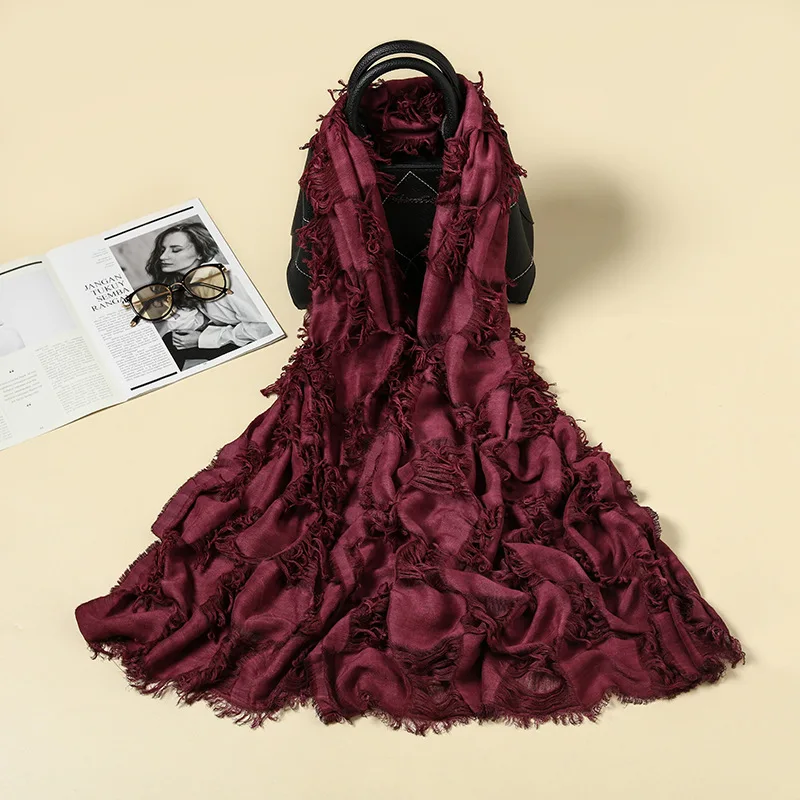 

Fringed Large Scarves 200cm*70cm Winter Warm Scarf Women Designer Stitching Collar Long Thick Turban Nostalgic Style