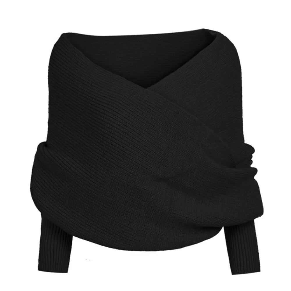 

Fashion Knitted Winter Keep Warm Elegant Women Solid Scarf Sleeve Crochet Knit Long Soft Wraps Shawl Scarf Шарф Женский