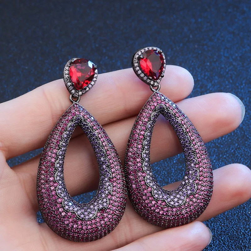 

Funmode Luxury Big Pendant Red AAA Cubic Zirconia Pave Drop Earrings For Women Party Brincos Earring Wholesale FE32