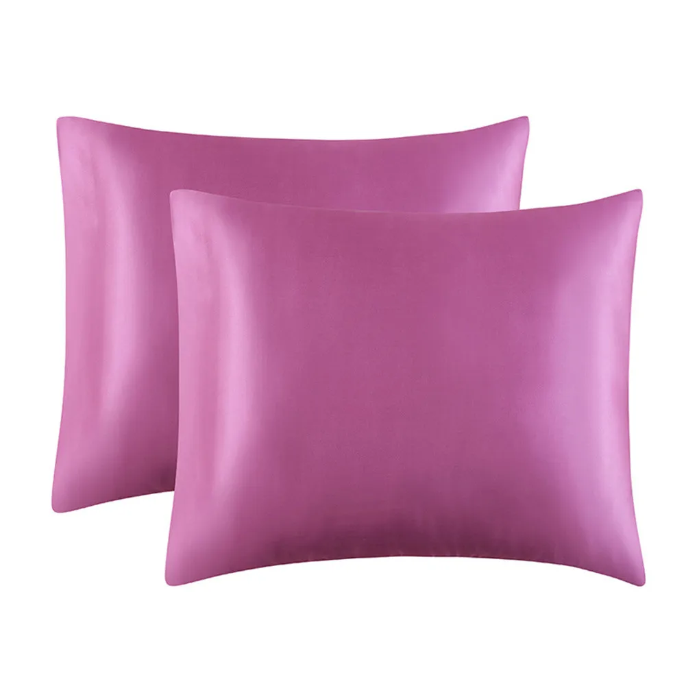 

2 Pcs Polyester Pillow Case Soft And Smooth Pillowcase Pure Color Artificial Silk-Multicolor Optional 51x76cm Household Parts