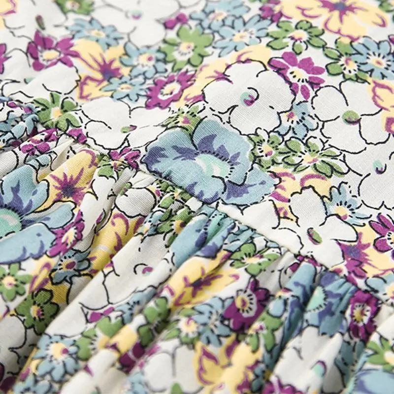 

Spring And Autumn New Girls Sweet And Lovely Cotton Long Sleeves And Knee-Length Bouffant Skirt Bubble Sleeve Floral Printting