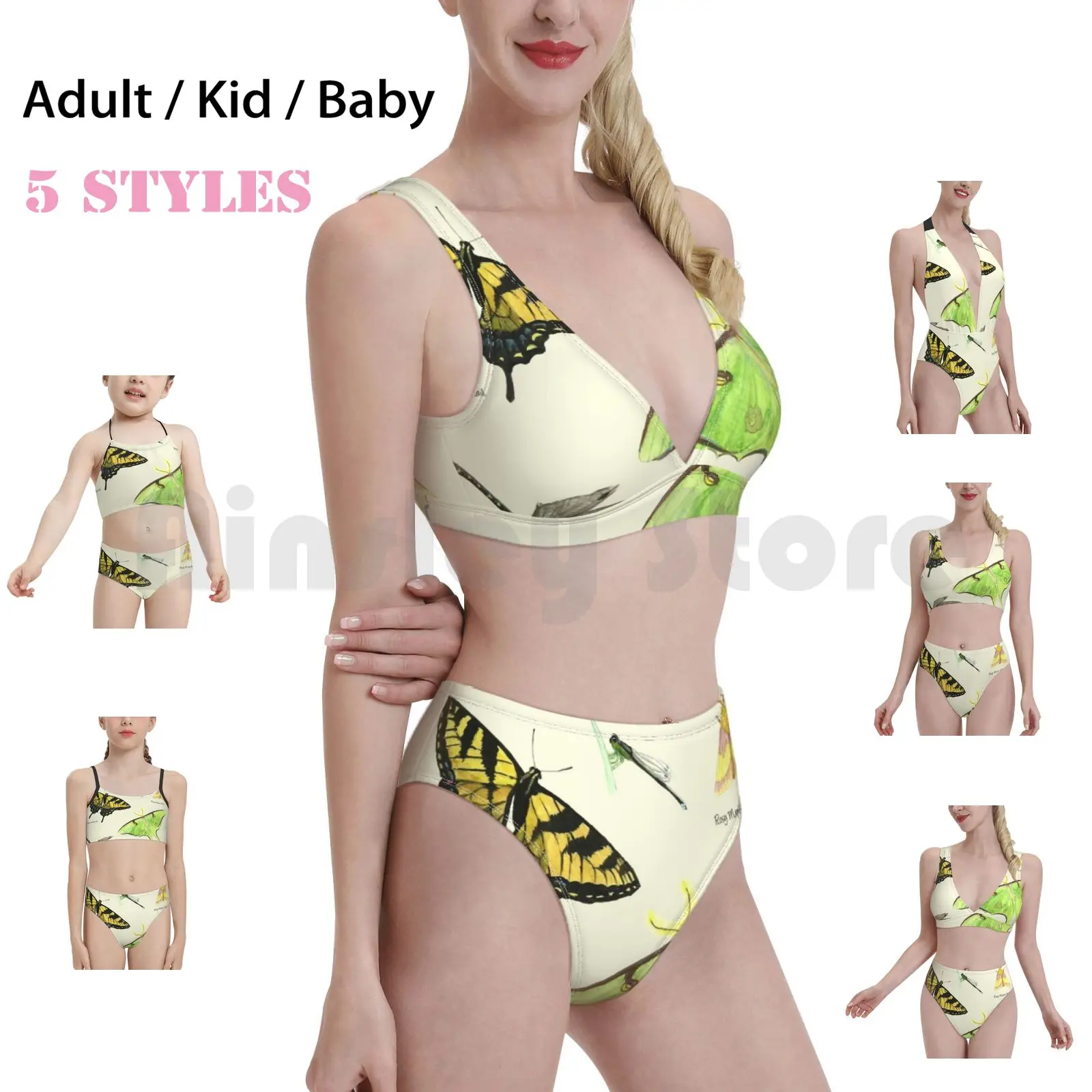 

Купальник с бабочками и стрекозами, бикини с мягкой подкладкой, с завышенной талией, натуральные бабочки, стрекозы, стрекозы, пятнистые