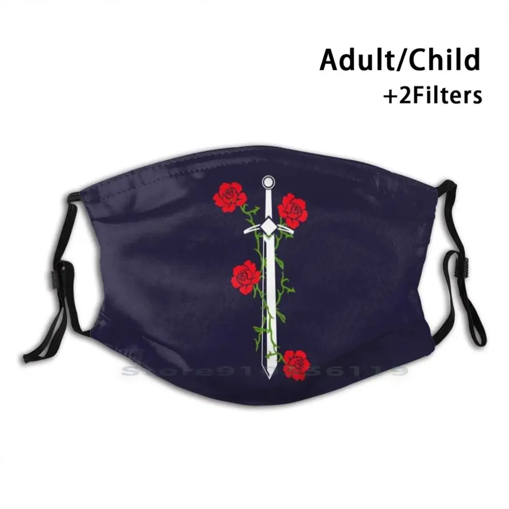 

Knight Tattoo Knight Sword And Roses Gift Idea Design Anti Dust Filter Washable Face Mask Kids Knight Medieval Gamer Fighter
