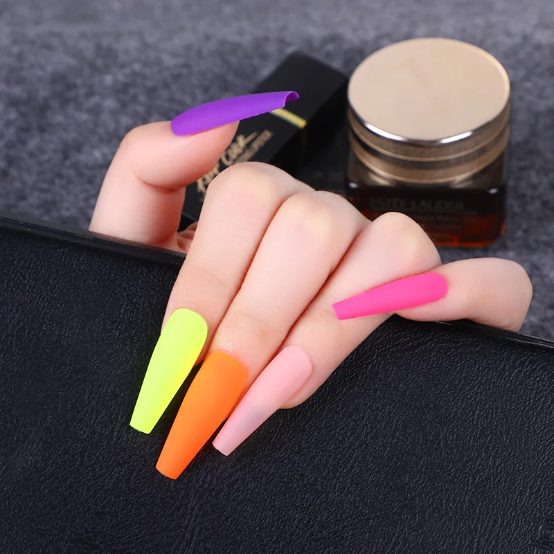 

100 Pcs/Box False Nails Nail Tips Sensual Matte Rainbow Long Mixed Color Dressing Ballet Armor With Full Coffin T False Nails
