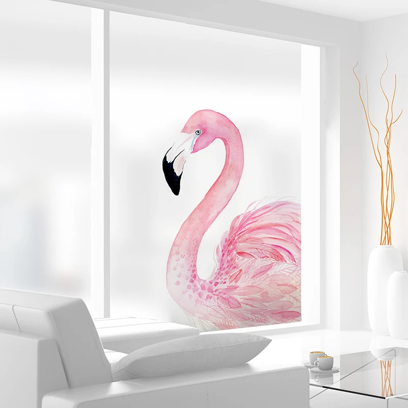 

Custom flamingo nordic ins style toilet bathroom glass film transparent opaque electrostatic frosted film sticker