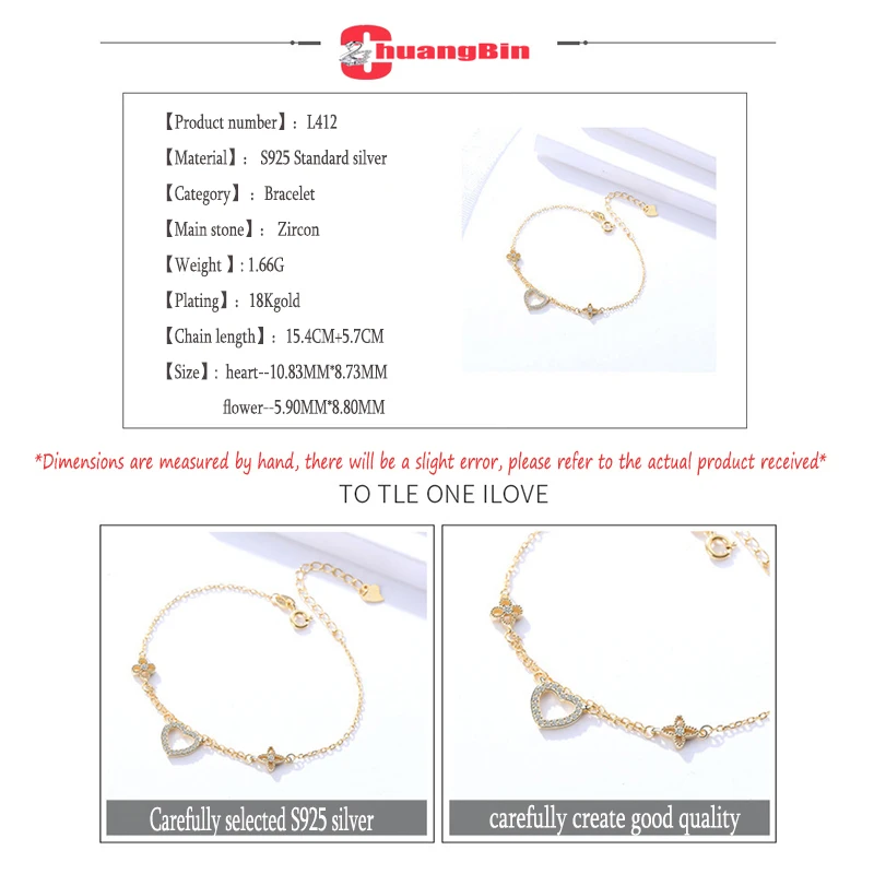 

Genuine S925 Sterling Silver Jewelry Female Korean Version Temperament Multi-element Design Hollow Love Bracelet