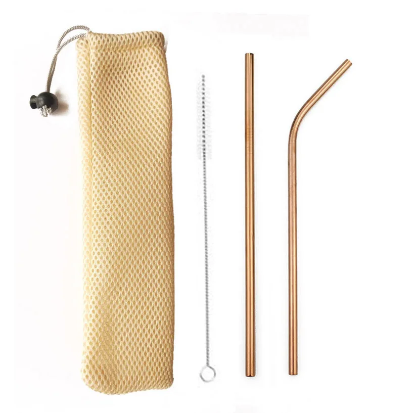 Rose Telescopic Metal Drinking Straw Collapsible Reusable Straw Portable Stainless Steel Straw with Case and Brush for Travel Outdoor - Цвет: Rose