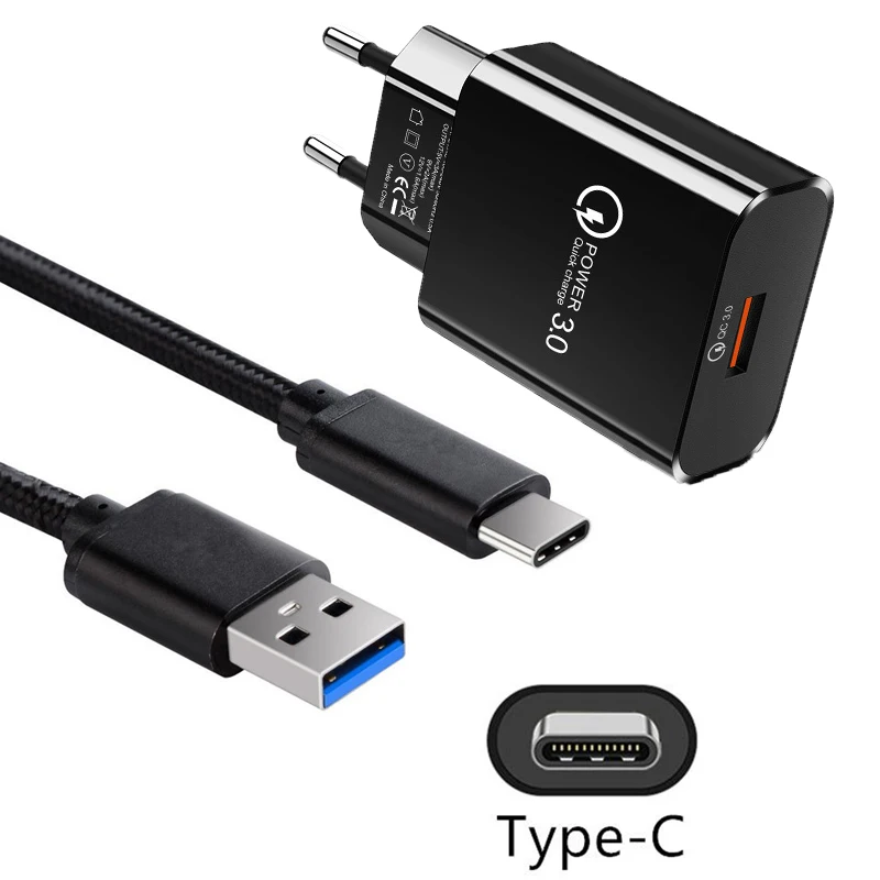 QC 3 0 дорожное зарядное устройство Тип C USB плетеный кабель адаптер для Huawei P30 P20 P10