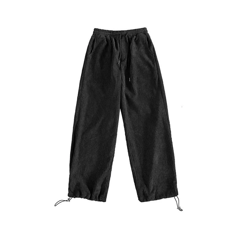 

Drawstring Corduroy Pants Men's Fashion Retro Casual Wide-leg Pants Men Streetwear Loose Hip-hop Straight Trousers Mens M-5XL