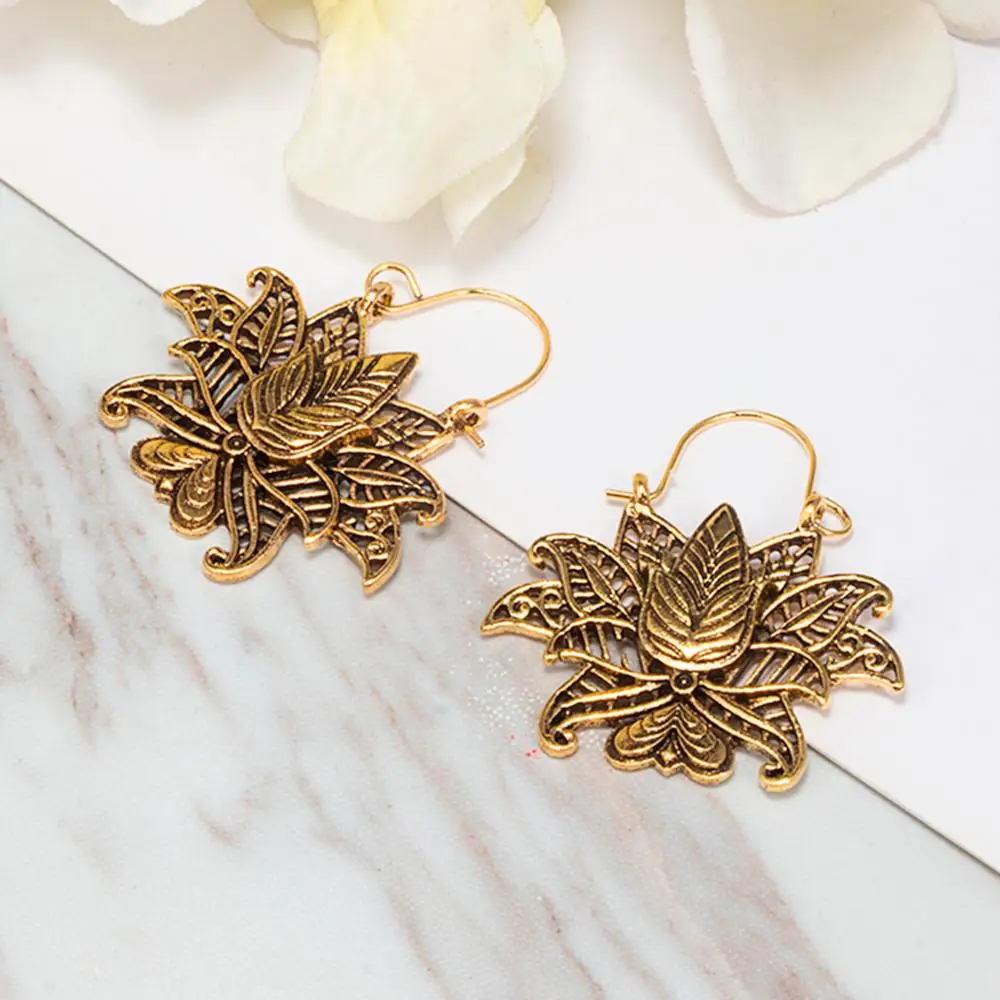 Серьги для женщин винтажные богемные ажурные Цветок лотоса Корзины