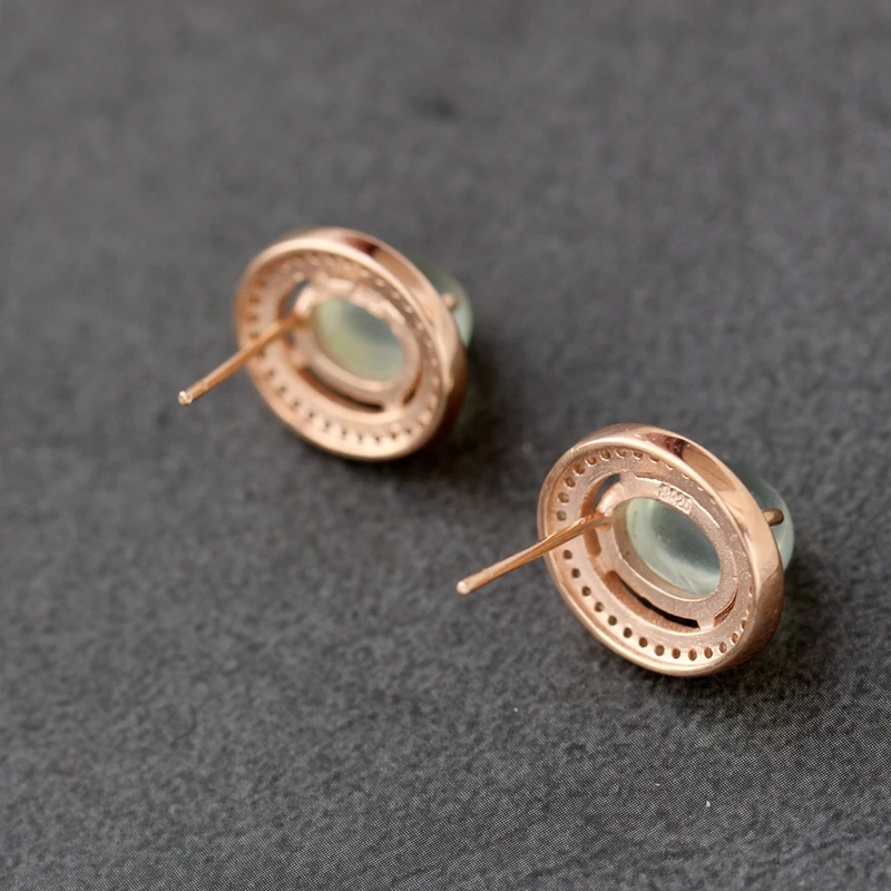 Серьги женские эллиптические из настоящего серебра 925 пробы с натуральным Пренит