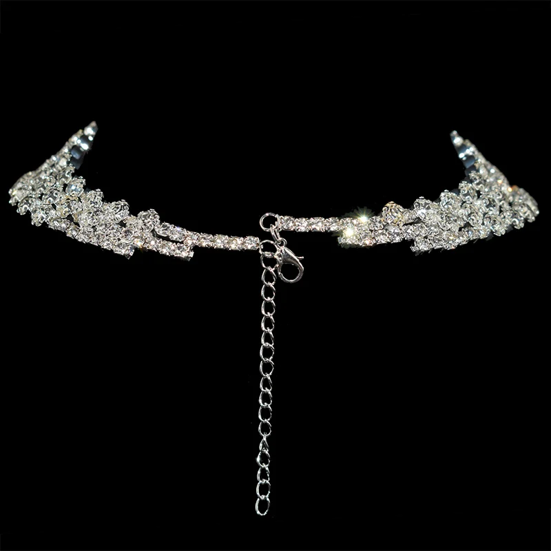 NEW Gold silver Metal Rhinestone Collar Necklaces for Women Round 3Row collar mujer collares Fashion Jewelry Choker Wholesale