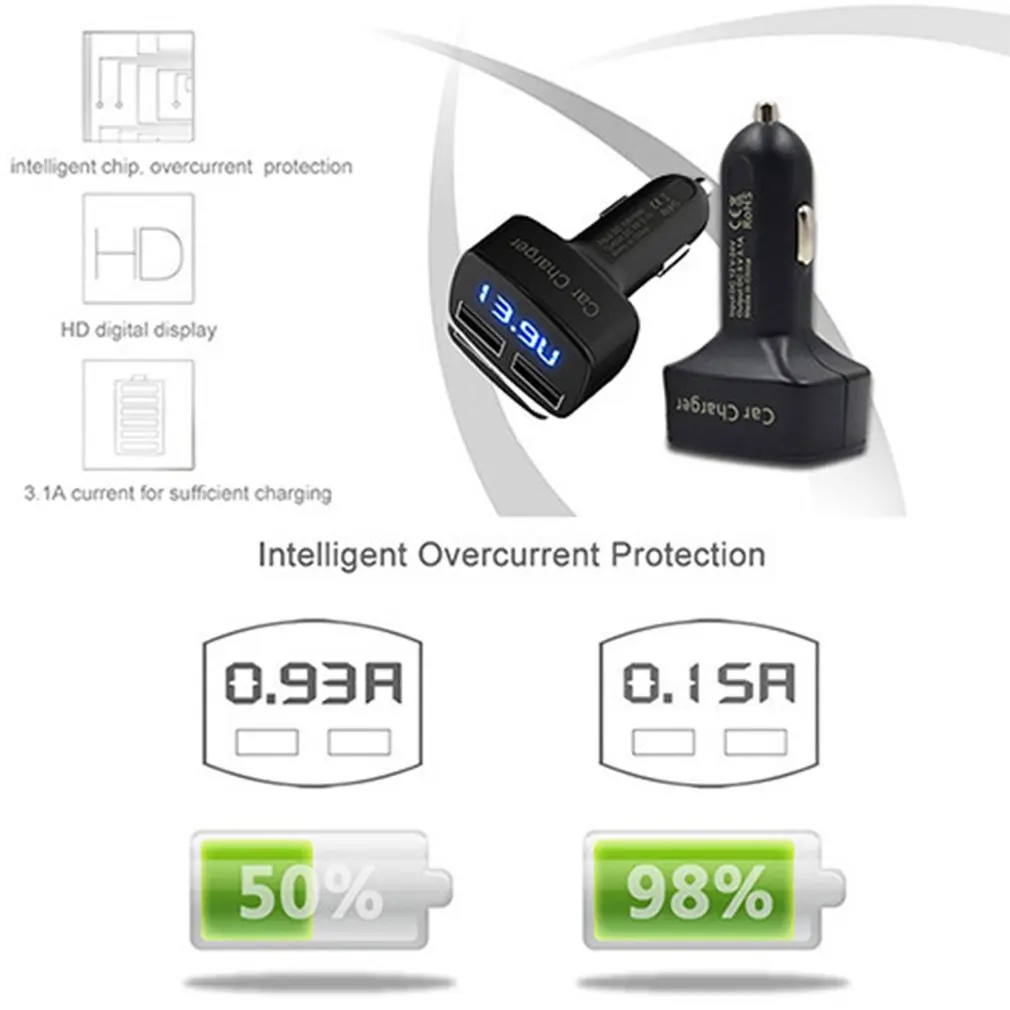 Новое автомобильное зарядное устройство 4 в 1 Dual USB DC 5 В 3.1A Универсальный адаптер с