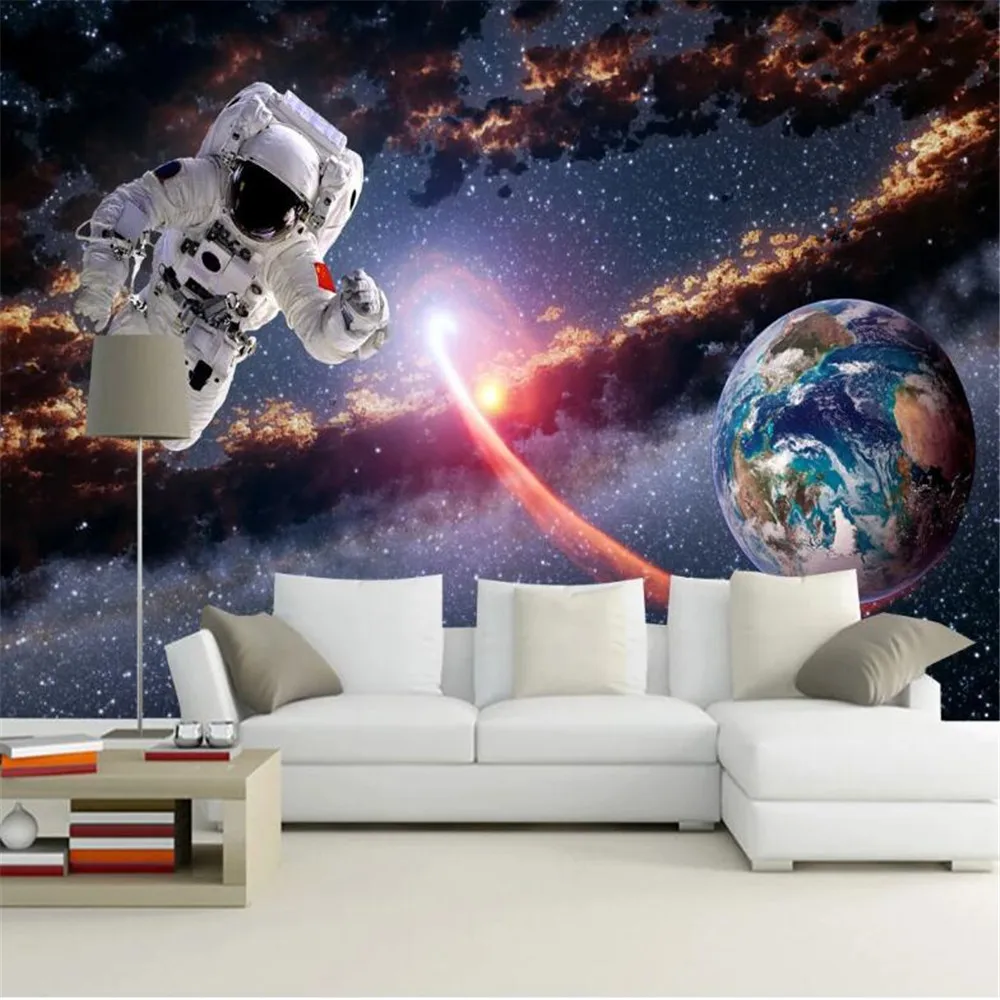 

Milofi wall covering wallpaper mural 3D three-dimensional universe astronaut earth planet solar system milky way background
