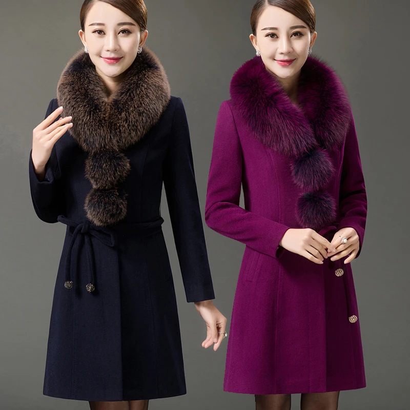 

2023 Woman Coats Winter Thick Wool Coat Female Long Jacket Plus Size 5xl 6xl Faux Fur Collar Casaco Feminino KJ244