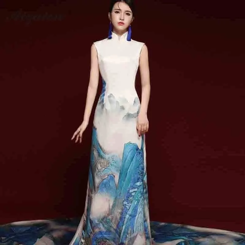 2019 новое шоу на сцене Длинные Cheongsam современный Nation Wind/хост Qi Pao Для женщин