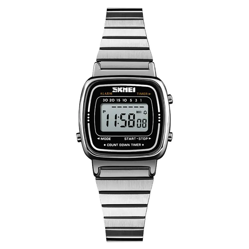 SKMEI 1252 новые модные цифровые часы Женские из нержавеющей стали ремешок многофункциональные светящиеся квадратный циферблат водонепроницаемые электронные наручные часы женски часы