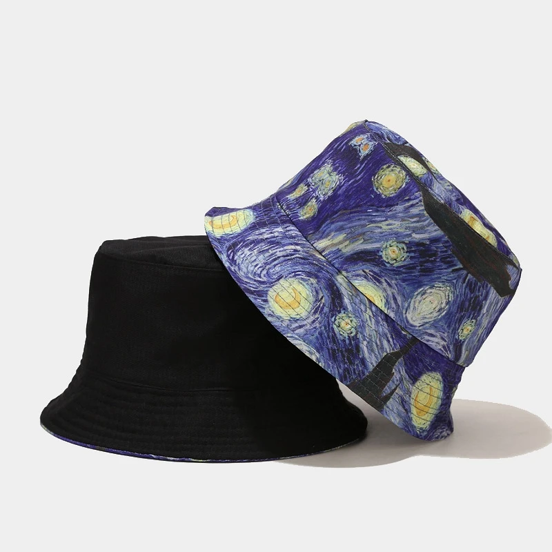 

Funny Print Starry Sky Bucket Caps Summer Foldable Sunscreen Fisherman's Hats Man Woman Oil Panting Hip Hop Bucket Hats