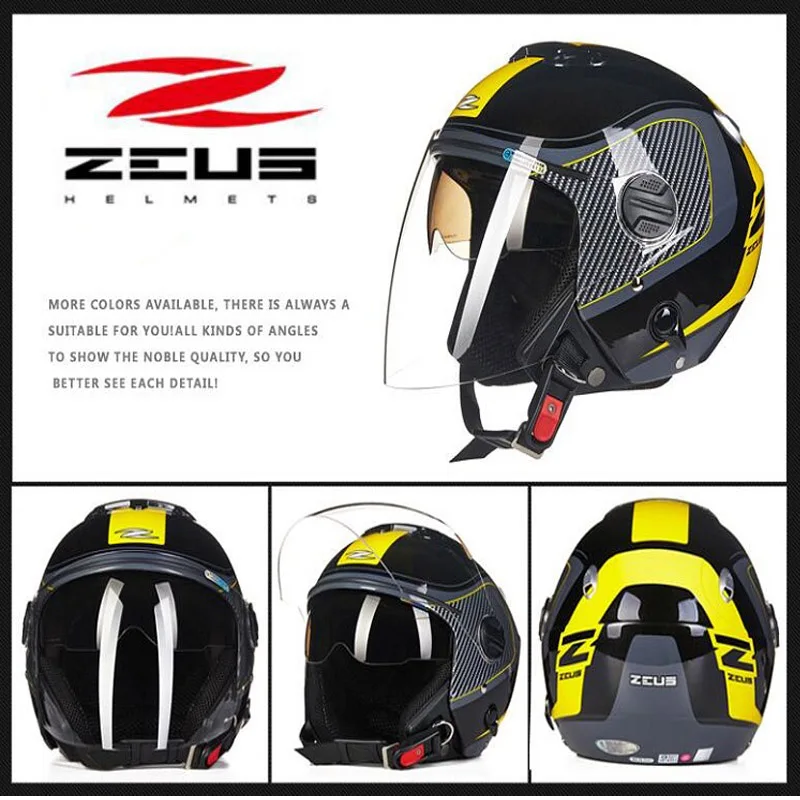 2019 Новинка ZEUS 3/4 лицевые мотоциклетные шлемы ZS-202FB ABS защитные двойные линзы