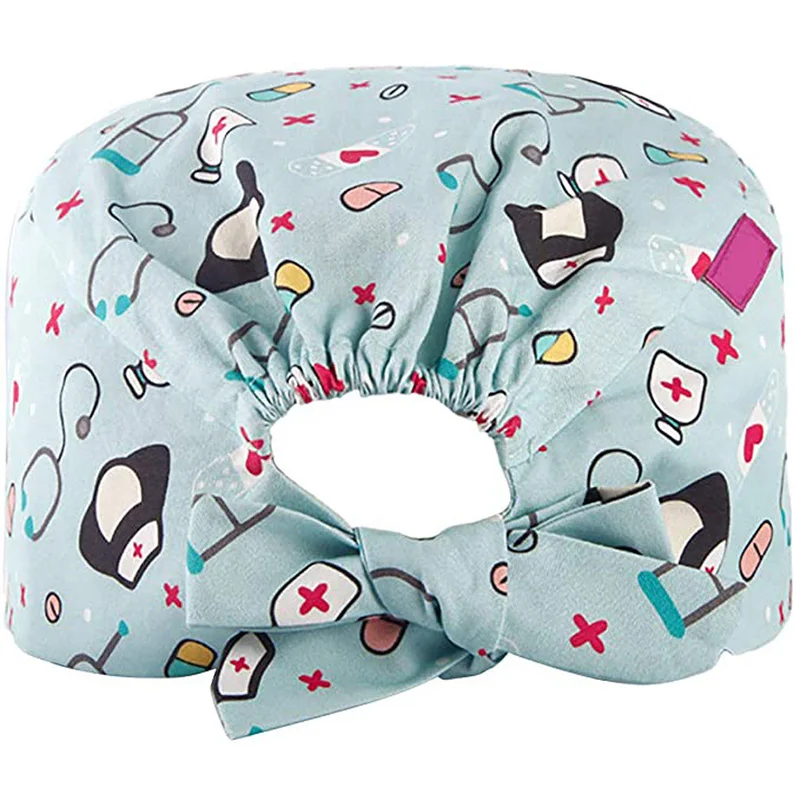 

Fashion Floral Printed Pure Cotton Doctor Hat Baotou Cap Nurse Buckle Printing Surgical Cap Colorful High Quality Adult Hats