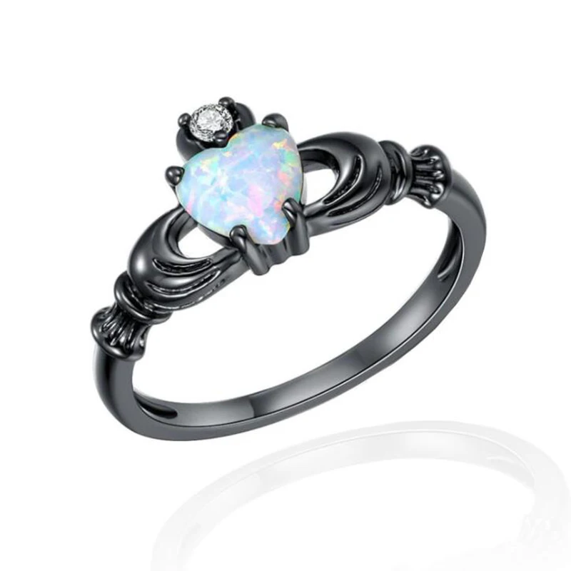 С принтом сердце Любовь Обручение кольцо для Для женщин австралийским опалом