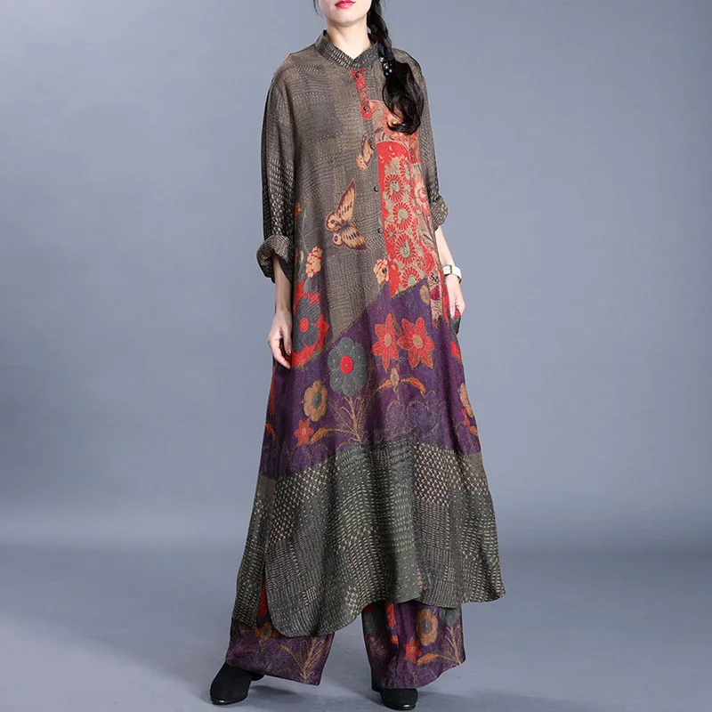 Женское платье рубашка Johnature винтажное с цветочным принтом весна 2020 повседневное