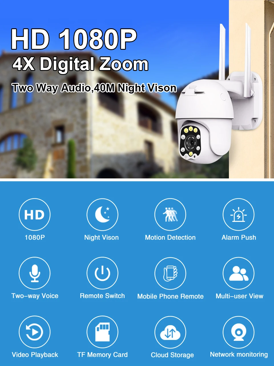 1080P HD PTZ камера Wifi уличная купольная беспроводная домашняя видео CCTV камера наблюдения 2MP Pan Tilt 4 X цифровой зум сетевая камера