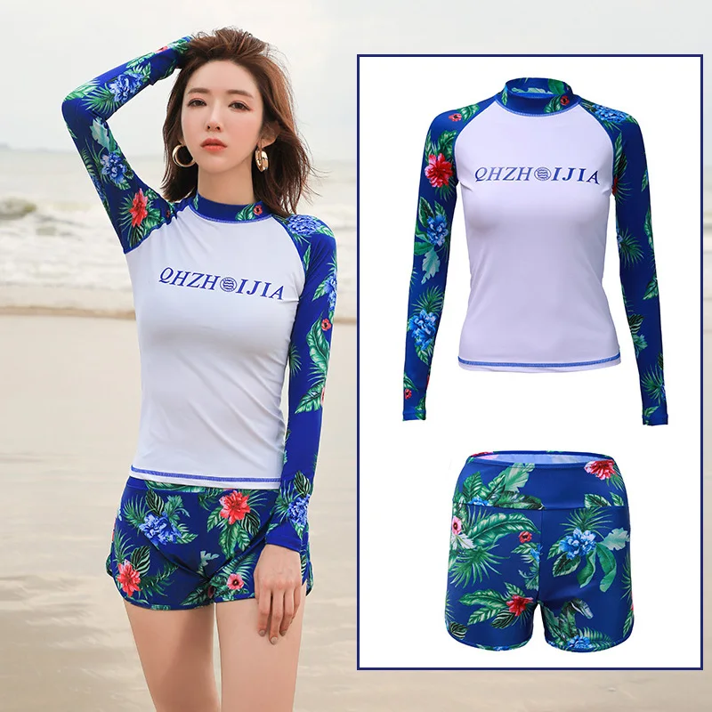 

Женская рубашка с цветочным принтом и длинными рукавами и вырезом лодочкой + шорты для мальчиков, купальник для серфинга, спортивный костюм ...