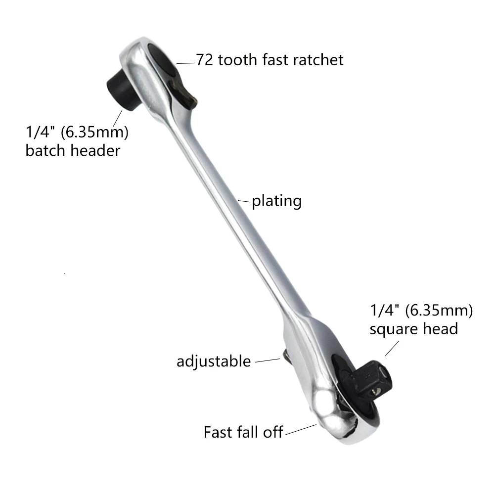 Отвертка с храповым механизмом шестигранный ключ двойной головкой 1/4 &quotс 72