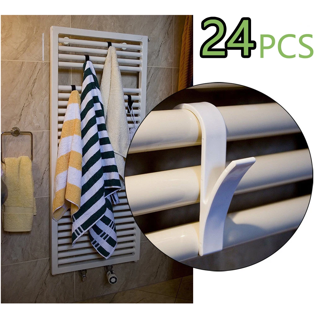 

24pcs High Quality Hanger For Heated Towel Radiator Rail Bath Hook Holder Clothes Hanger Percha Plegable Scarf Hanger white NDS