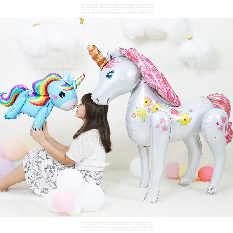 Большой 3d единорог ходячий воздушные шары из фольги в виде животного Единорог