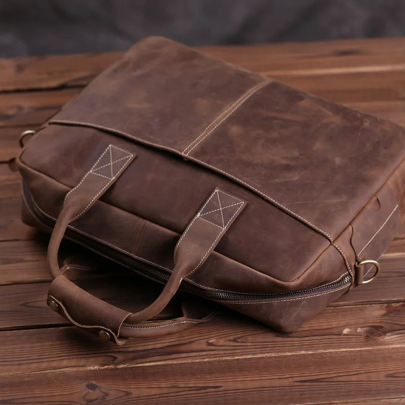 AETOO Leather handbag vintage handmade horse leather men's bag business 14 inch computer briefcase |