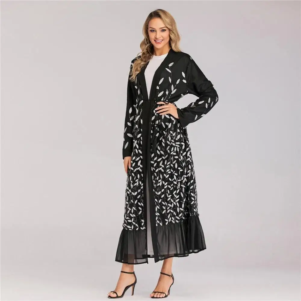 Дубай abaya кимоно кружева вышивка открытый кафтан леди мусульманское платье макси