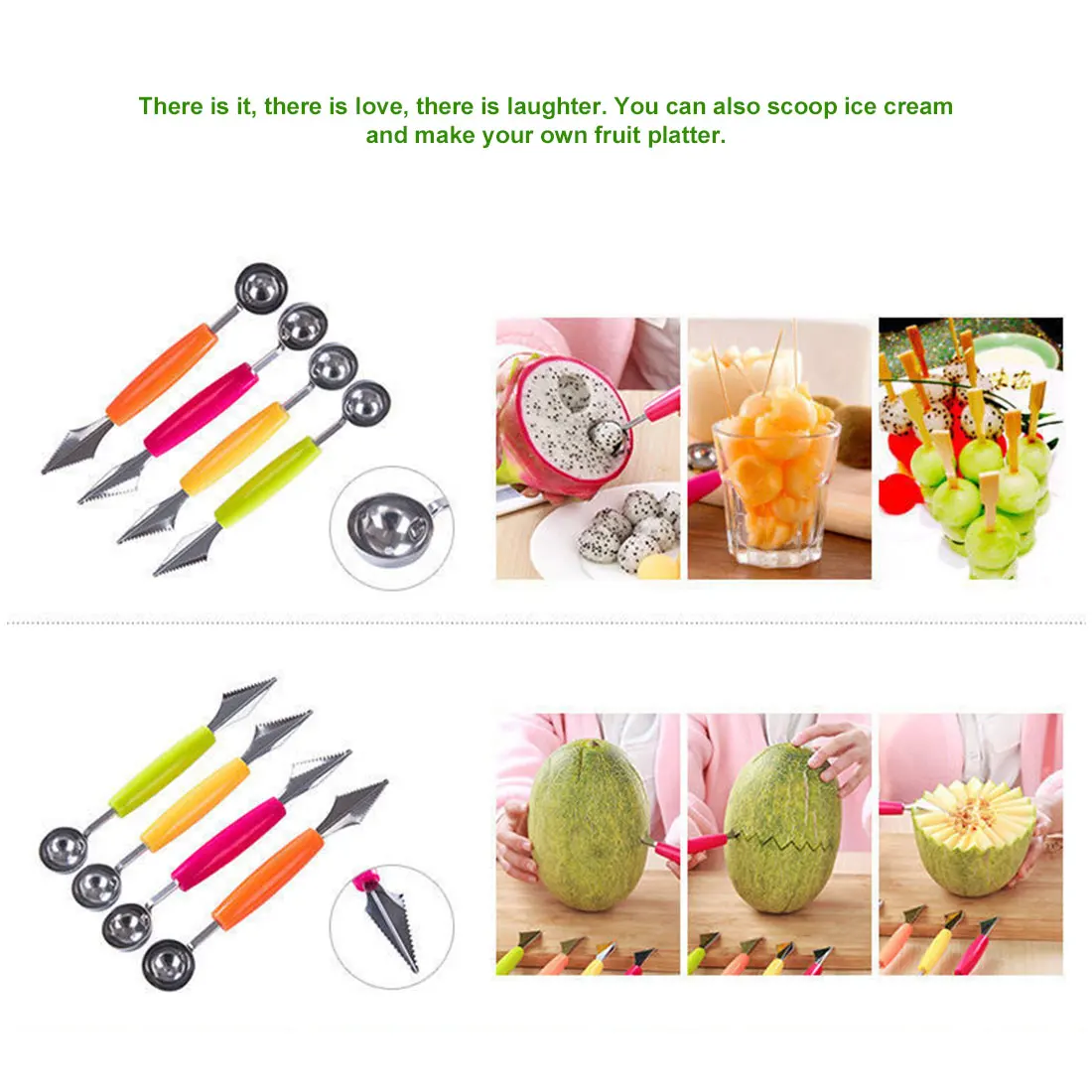 

2 in1 Dual-head Home Kitchen AccessoriesStainless Steel Carving Knife Fruit Watermelon Ice Cream Baller Scoop Stacks Spoon
