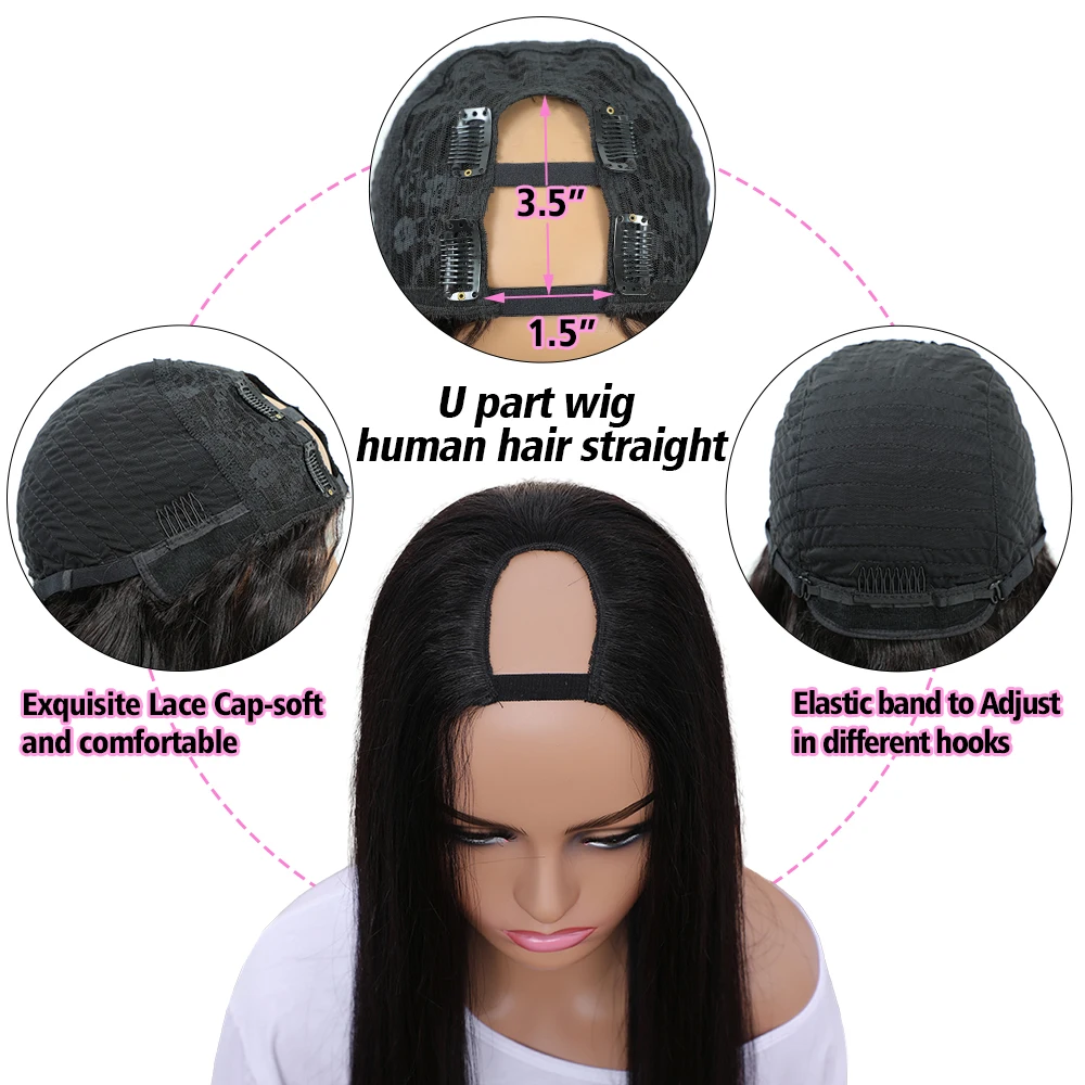 Morichy Silky Straight U Part Wigs Peruvian Non-Remy Human Hair Natural Hairline Full Machine 150% Density Glueless | Шиньоны и парики