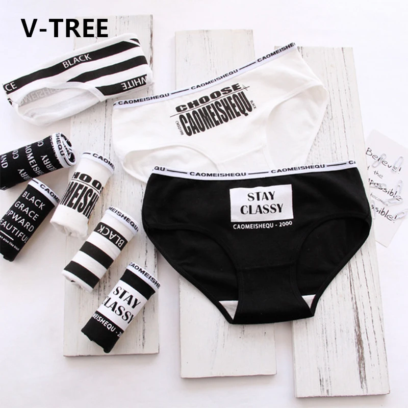 V-TREE женское нижнее белье черно-белого цвета детские трусы для девочек хлопковые