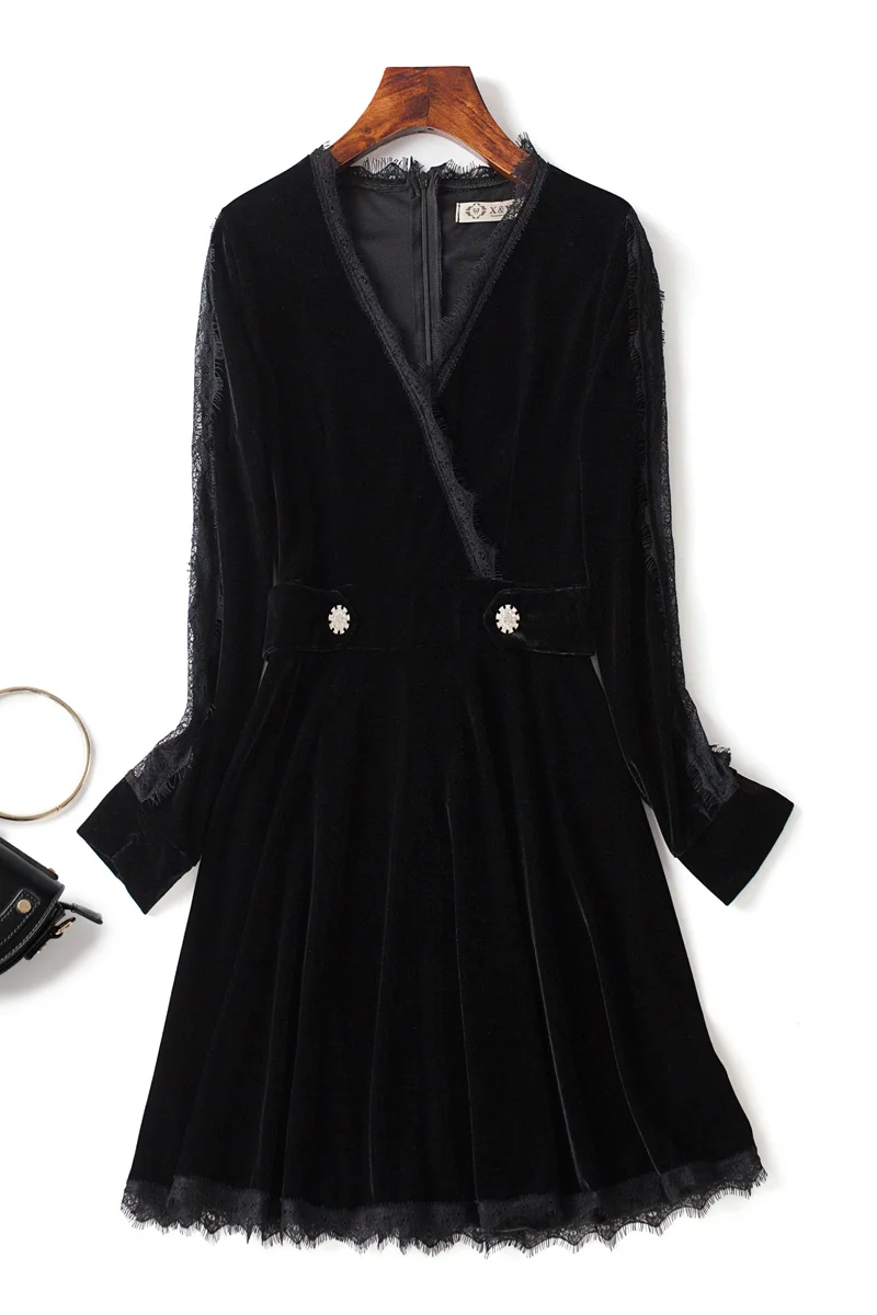 

New Cut-out Dress with Lace in 2021, French Style in Autumn
