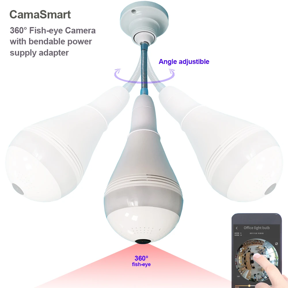 

Latest WIFI Camera Indoor Upgraded Panoramic Fisheye LED Bulb Bend Wireless Surveillance Smart Life Device Remote View Control