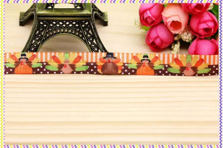 

DHK 5/8'' 5yards Fold Elastic FOE thanksgiving turkey printed headband headwear diy decoration OEM Wholesale E150