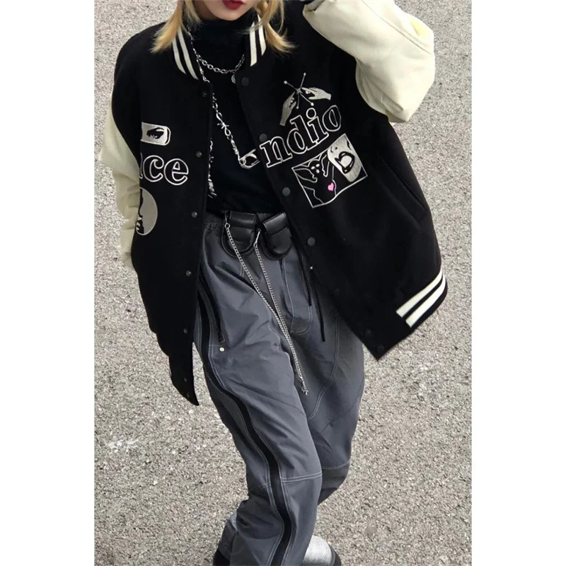 

American hip hop baseball uniform padded jacket women's spring autumn new loose bf street stand-up collar punk quilted jacket